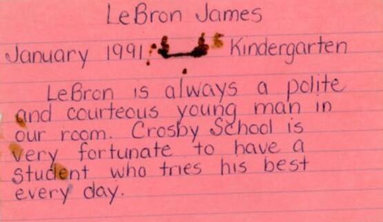 美媒晒出詹姆斯1991年上幼儿园时的老师评价