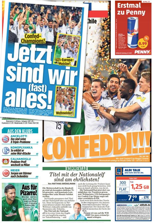 德甲今日头版:德国队三天两冠 里贝里拜仁十年