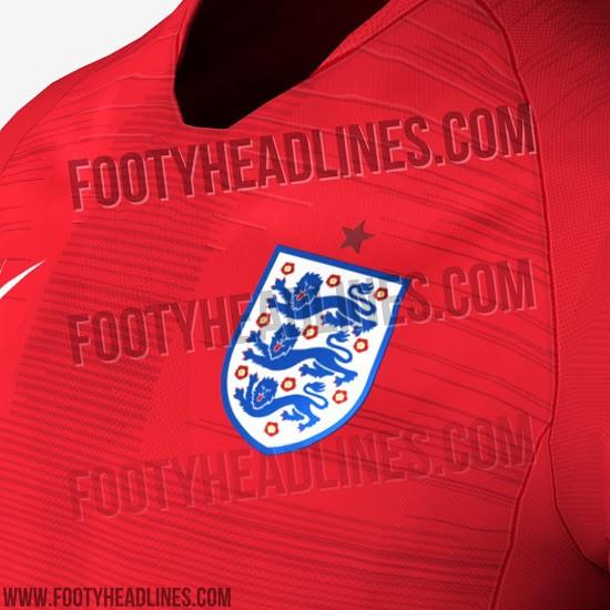 英格兰2018世界杯客场球衣谍照,红色为主_足