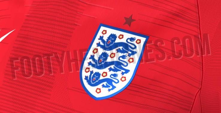 英格兰2018世界杯客场球衣谍照,红色为主_足